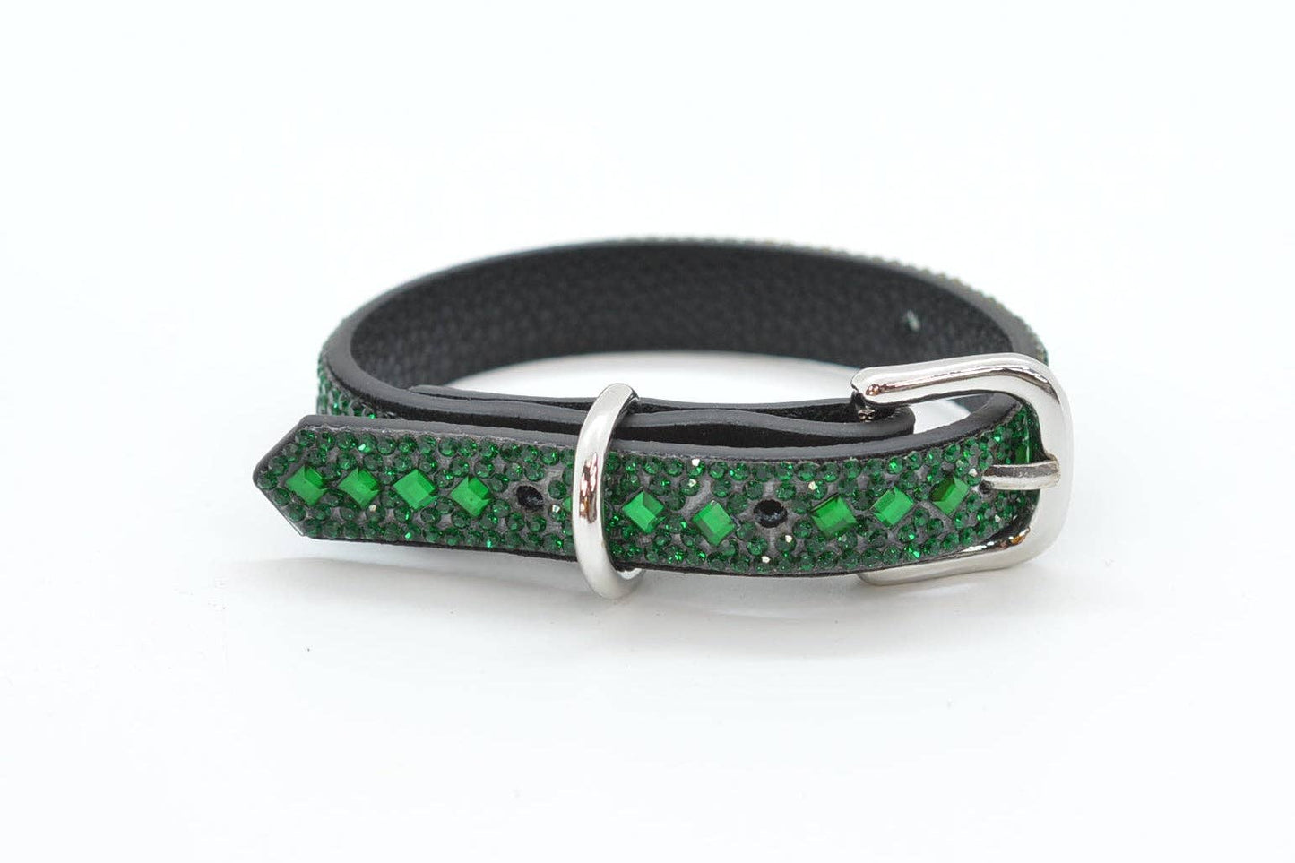 Green Rhinestone Dog Collar: Medium