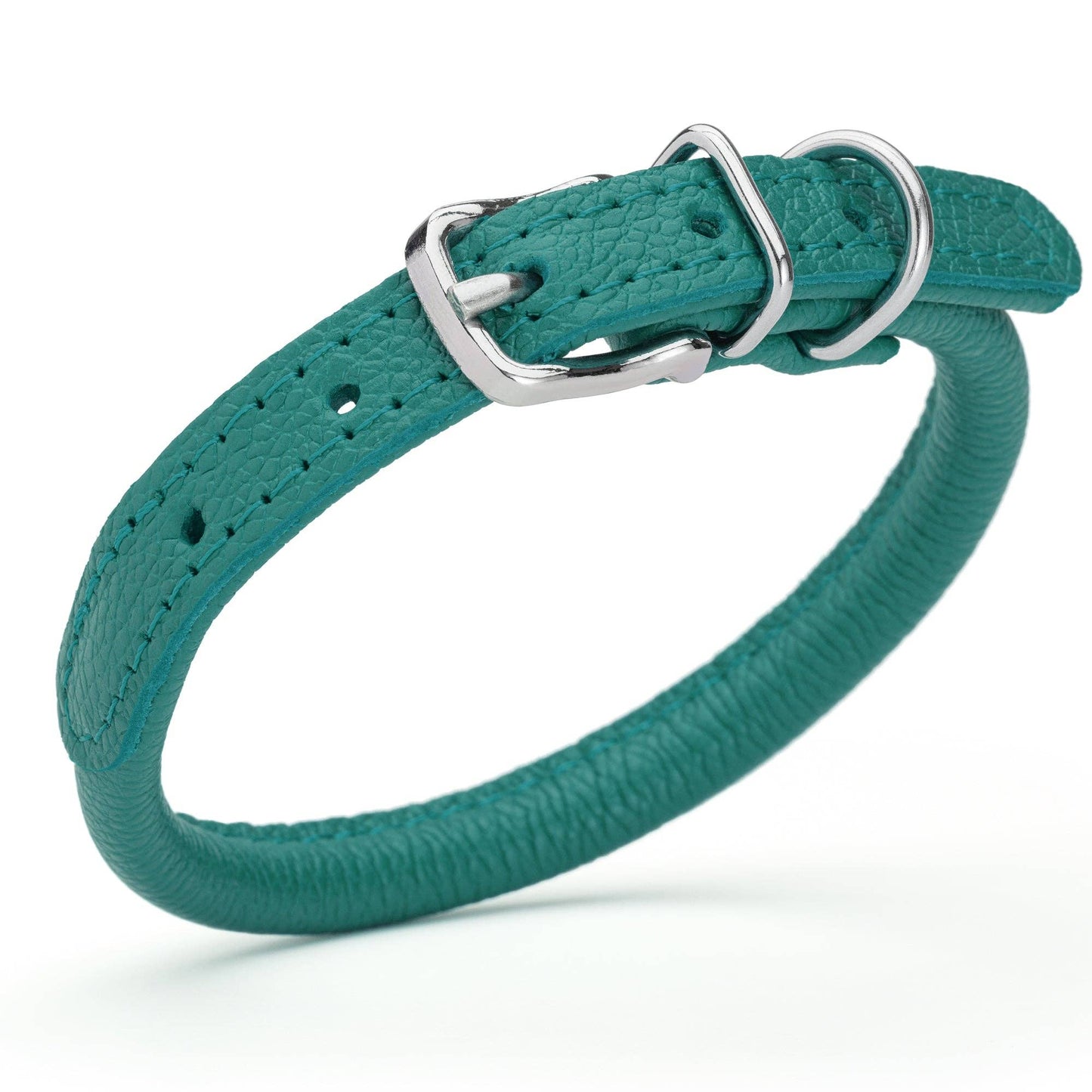 Soft Leather Collar Round: Teal / 8-10" / 1/4"