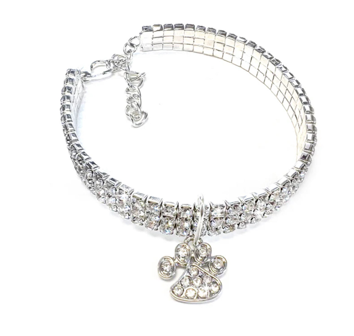 DIAMONDS IN THE RUFF DOG NECKLACE PAW/OPEN HEART