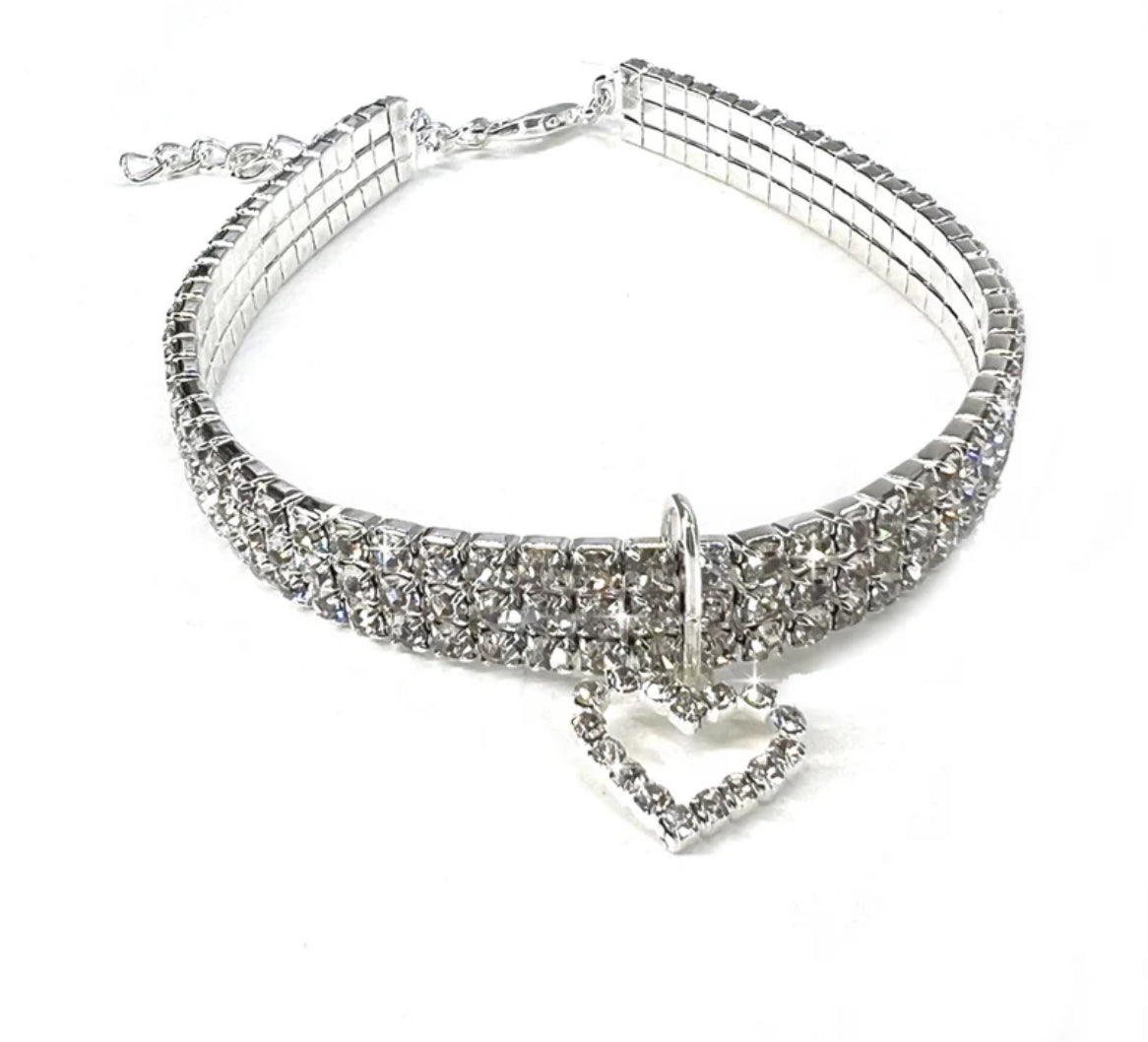 DIAMONDS IN THE RUFF DOG NECKLACE PAW/OPEN HEART