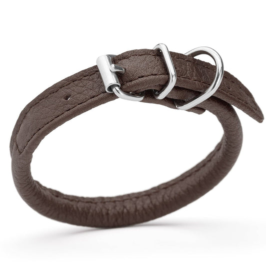 Soft Leather Collar Round: Dark Brown / 6-8" / 1/4"