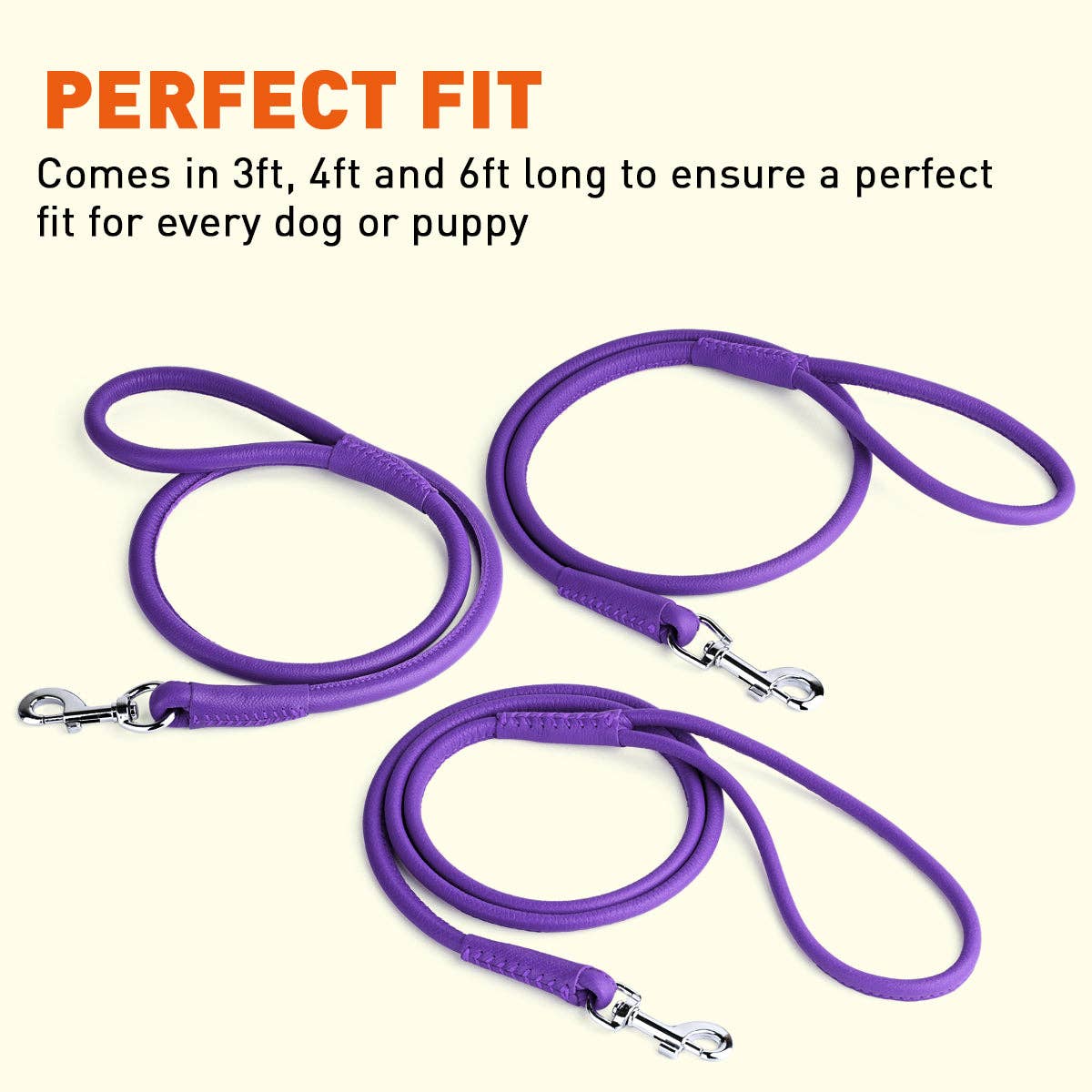 Soft Leather Round Lead: Purple / 4' / 1/4"