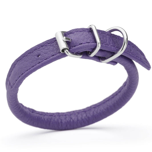 Soft Leather Collar Round: Purple / 8-10" / 1/4"