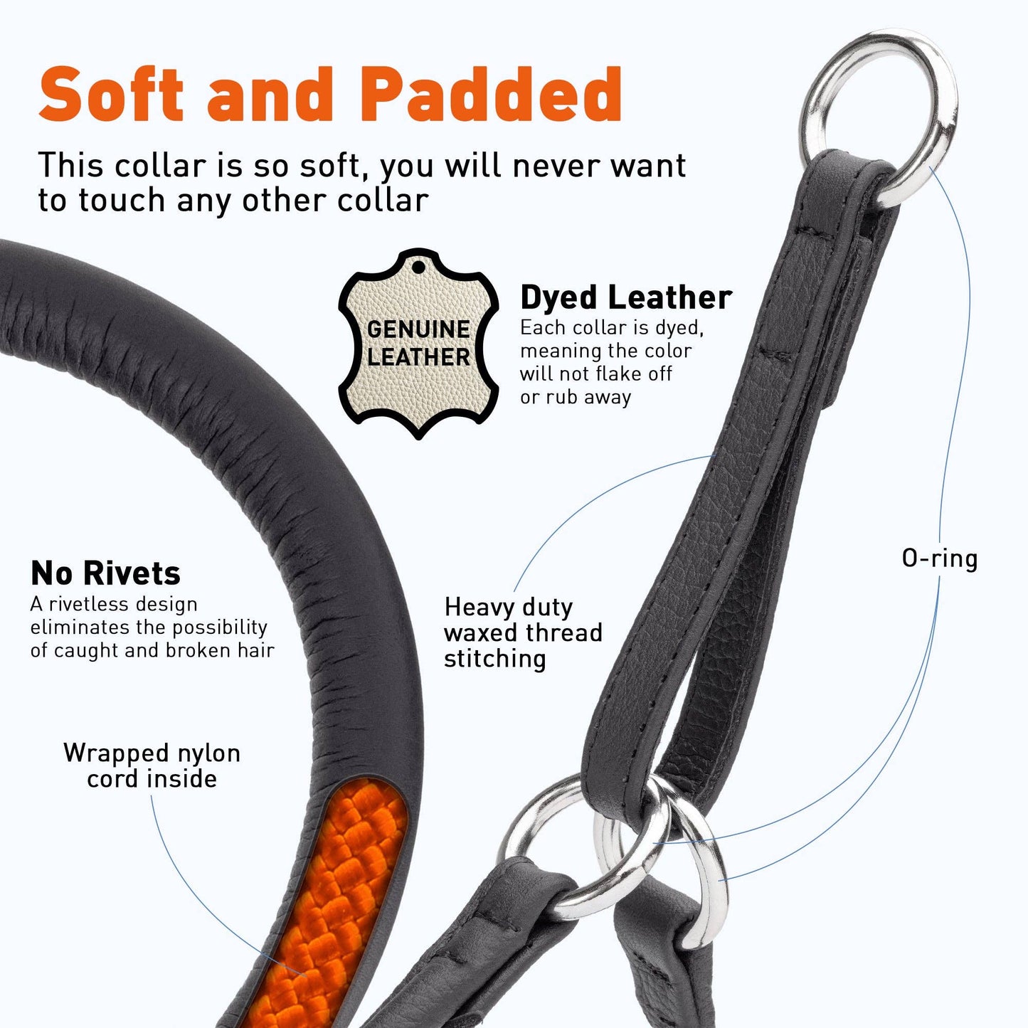 Soft Leather Round Martingale Collar for Dogs: Royal Blue / 12" / 1/4"