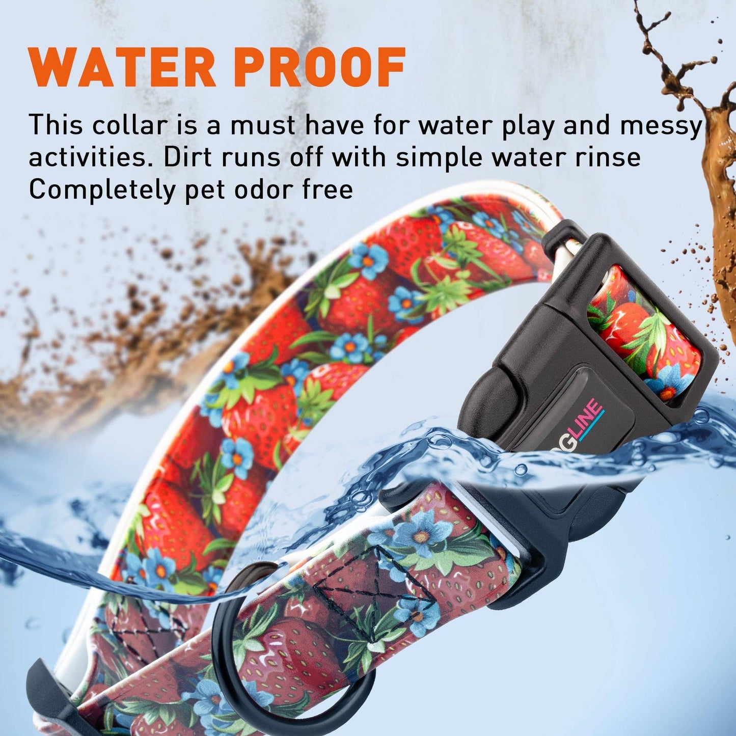 Dogline Biothane Printed Dog Collar with Quick Release Buckle: Sunflowers / 1"W by 15-23"L