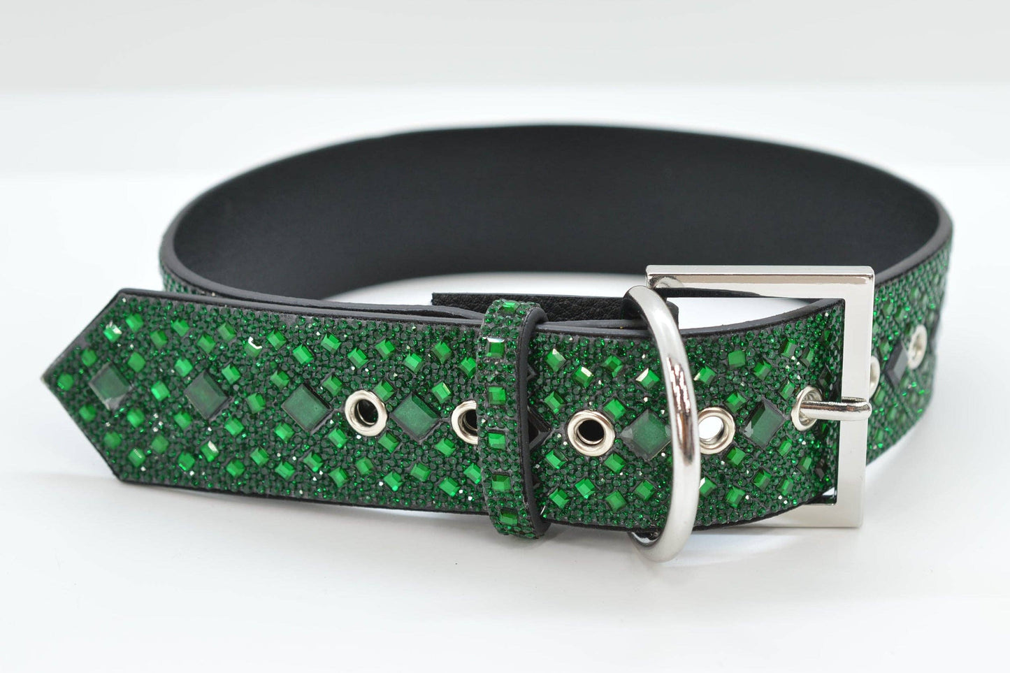 Green Rhinestone Dog Collar: Medium