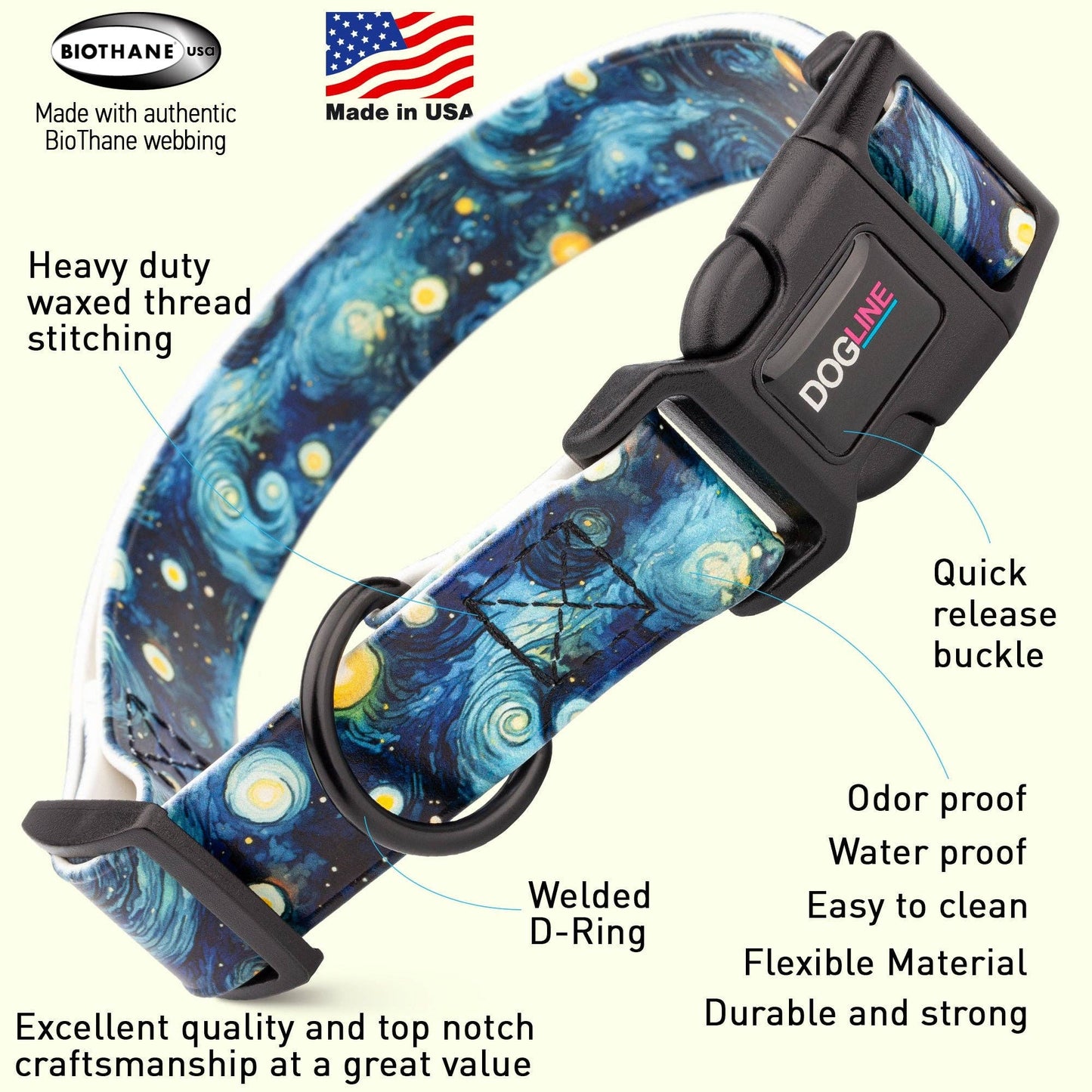 Dogline Biothane Printed Dog Collar with Quick Release Buckle: Bottoms Up / W 3/4"  L 12"-19"
