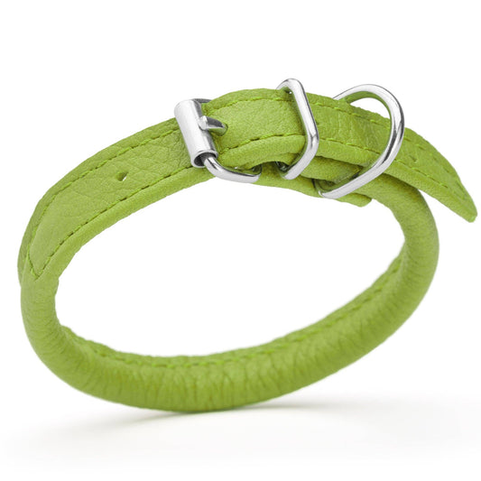 Soft Leather Collar Round: Lime Green / 8-10" / 1/4"