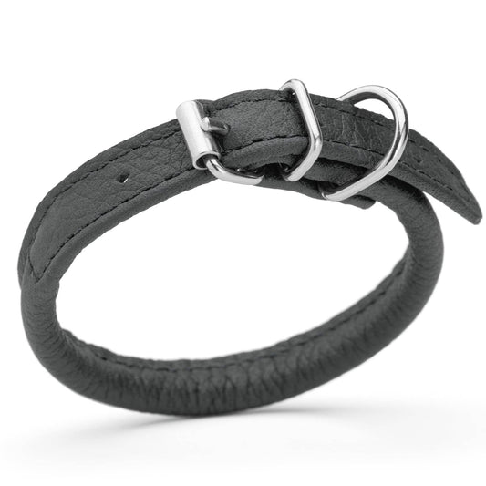 Soft Leather Collar Round: Black / 8-10" / 1/4"