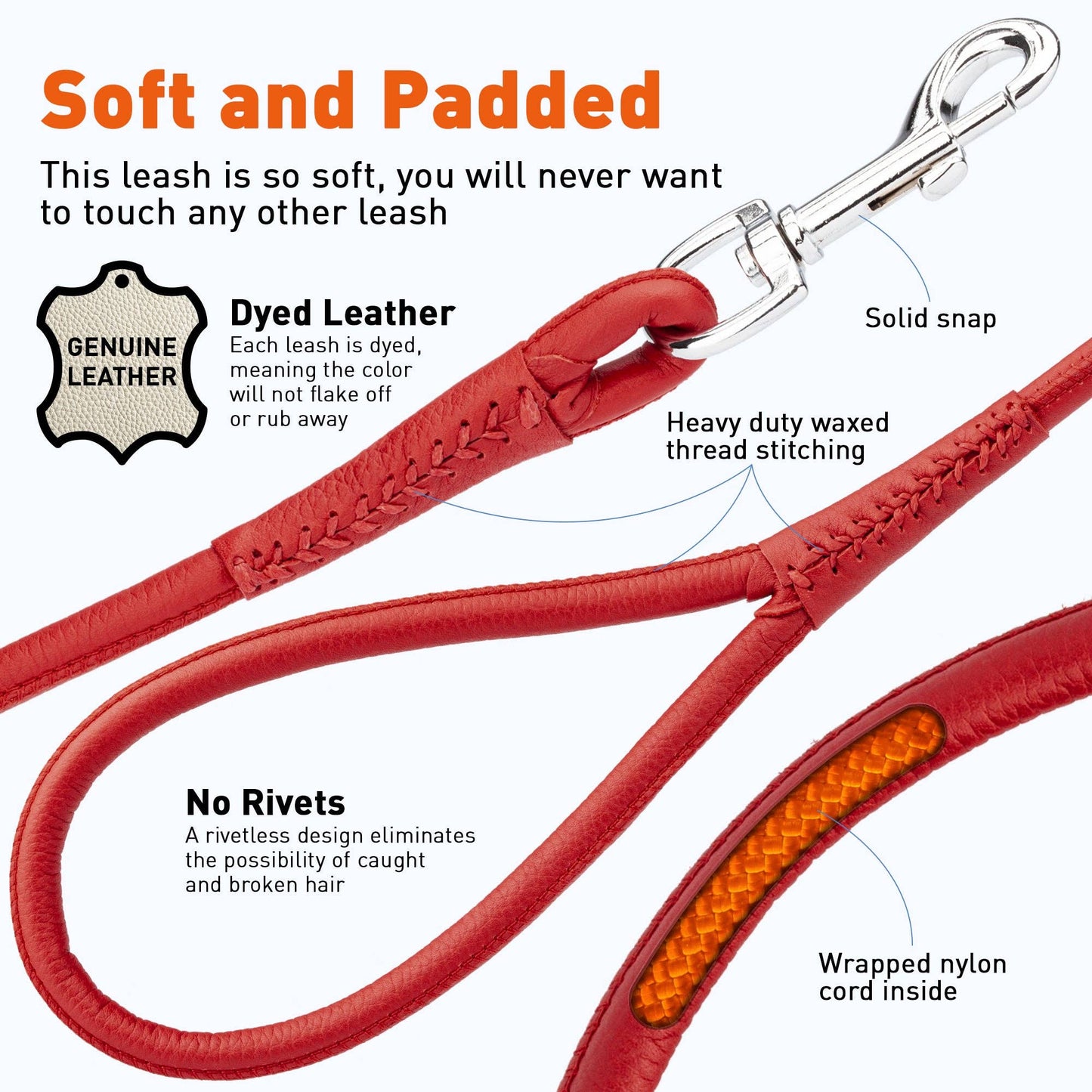 Soft Leather Round Lead: Black / 4' / 1/4"