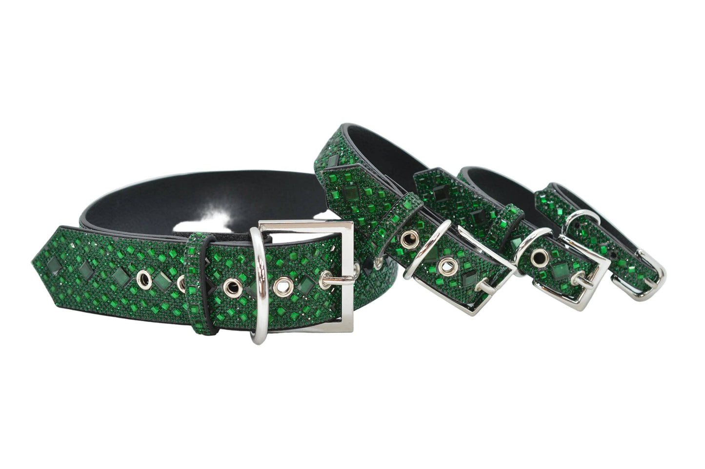 Green Rhinestone Dog Collar: Medium