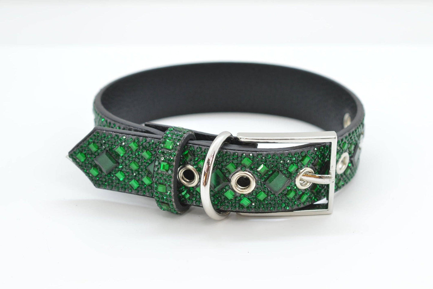 Green Rhinestone Dog Collar: X-Small