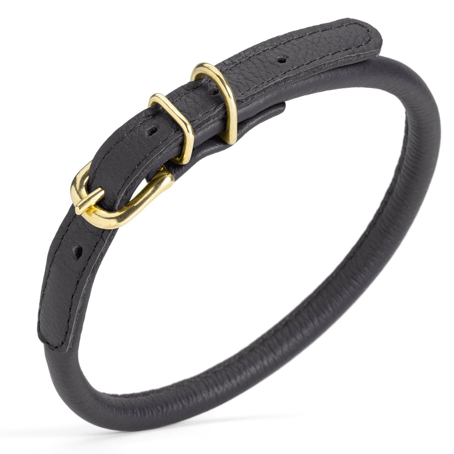 Soft Rolled Leather Dog Collar with Brass Hardware: Brown / 13-16" / 1/3"