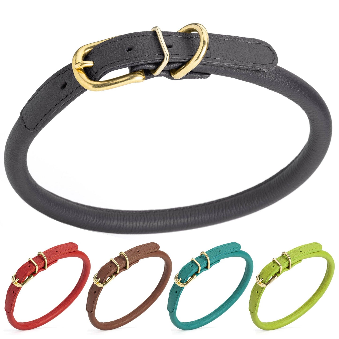 Soft Rolled Leather Dog Collar with Brass Hardware: Royal Blue / 10-13" / 1/3"