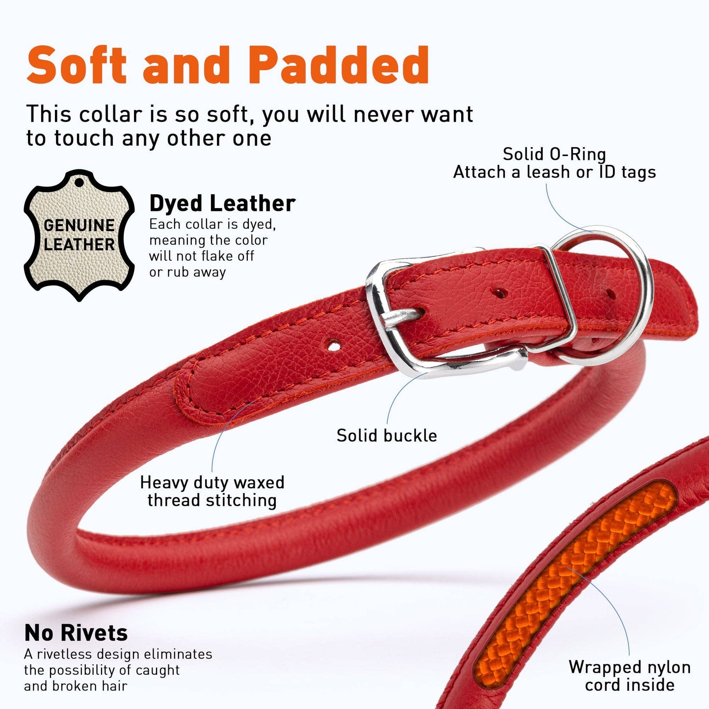 Soft Leather Collar Round: Pink / 8-10" / 1/4"