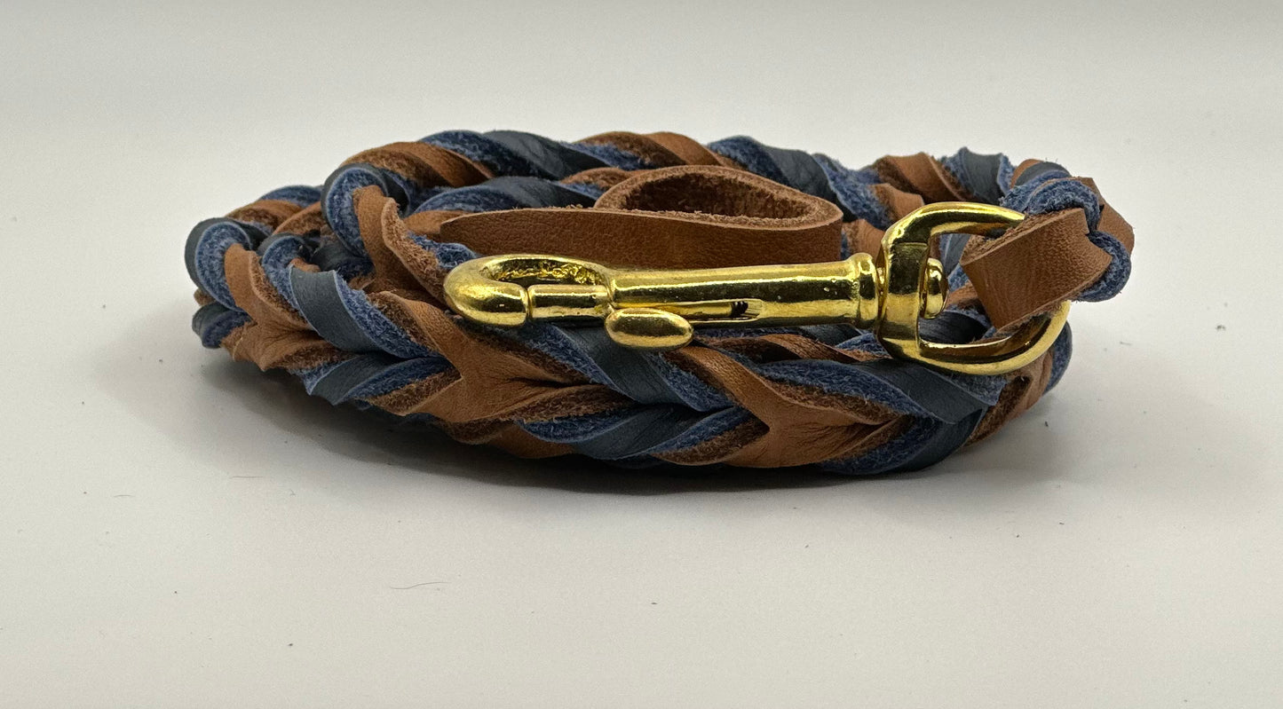 1/2” Bullhide braided leather leash (message me for the metallic color choice available)