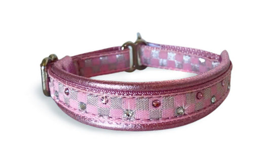 1/2" Pink Checkerboard Luxe Limited Slip Collar