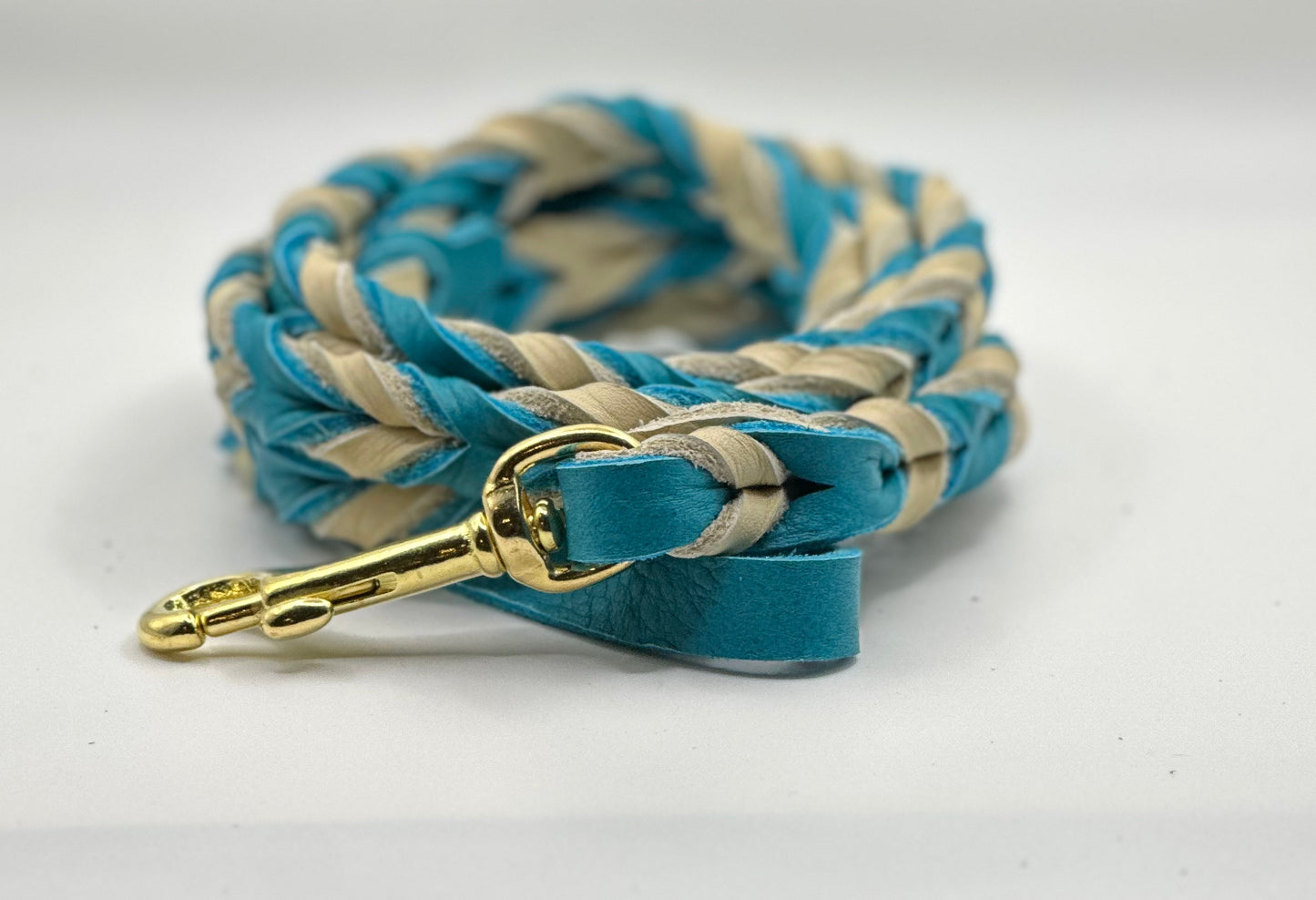 1/2” Bullhide braided leather leash (message me for the metallic color choice available)