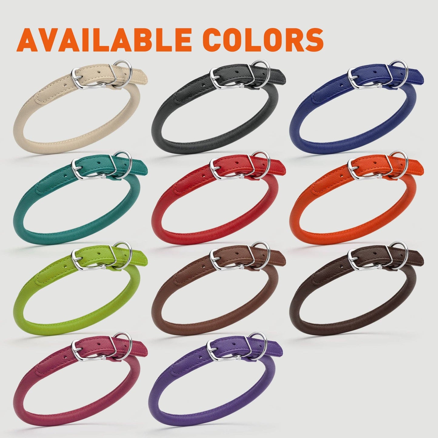 Soft Leather Collar Round: Dark Brown / 6-8" / 1/4"