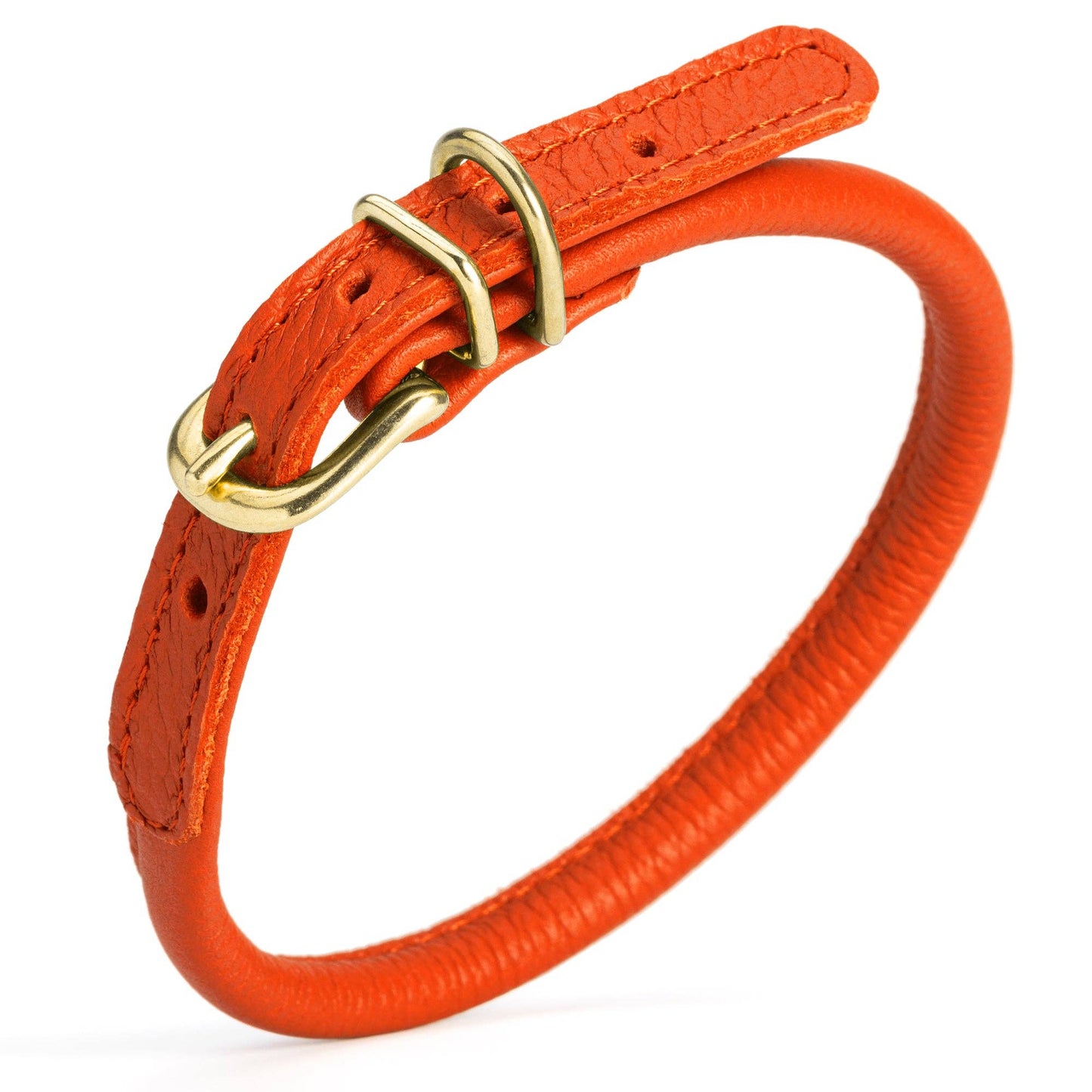 Soft Rolled Leather Dog Collar with Brass Hardware: Pink / 13-16" / 1/3"