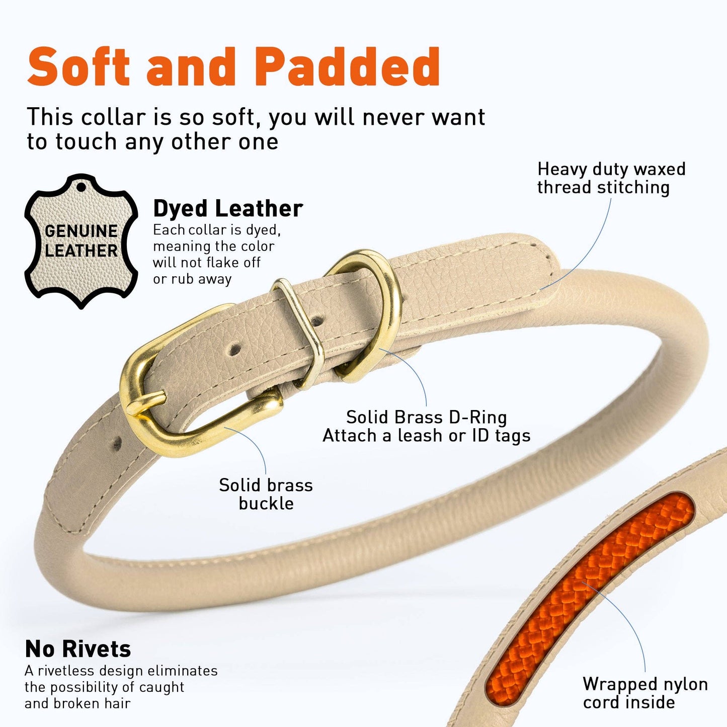 Soft Rolled Leather Dog Collar with Brass Hardware: Pink / 13-16" / 1/3"