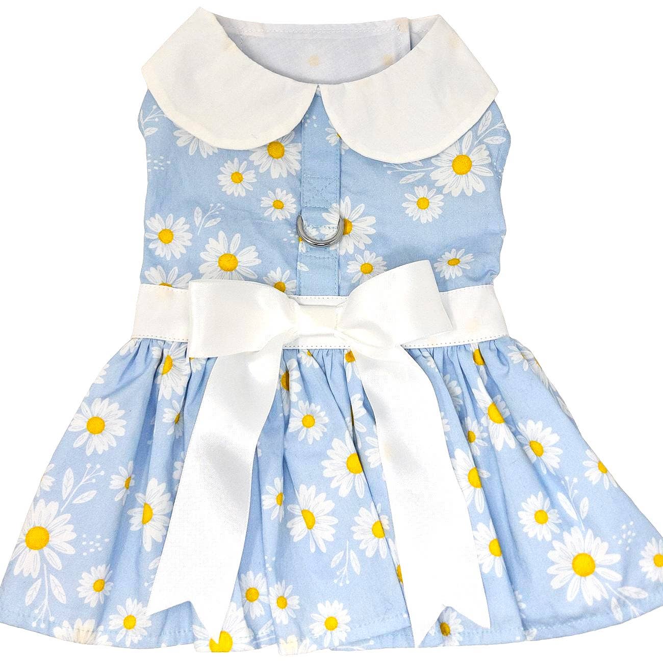 Blue Daisy Dog Dress w/ Matching Leash: Small