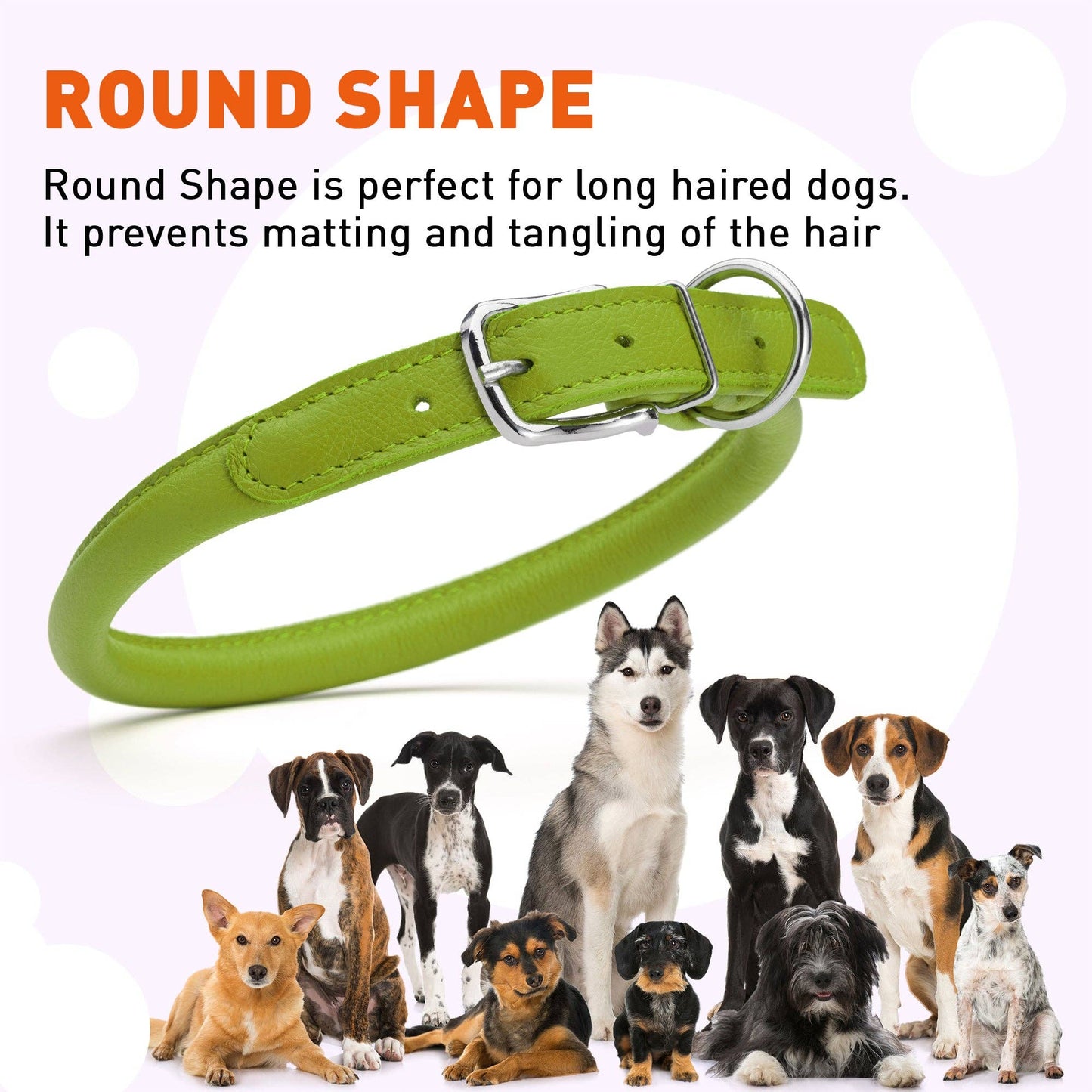 Soft Leather Collar Round: Purple / 8-10" / 1/4"