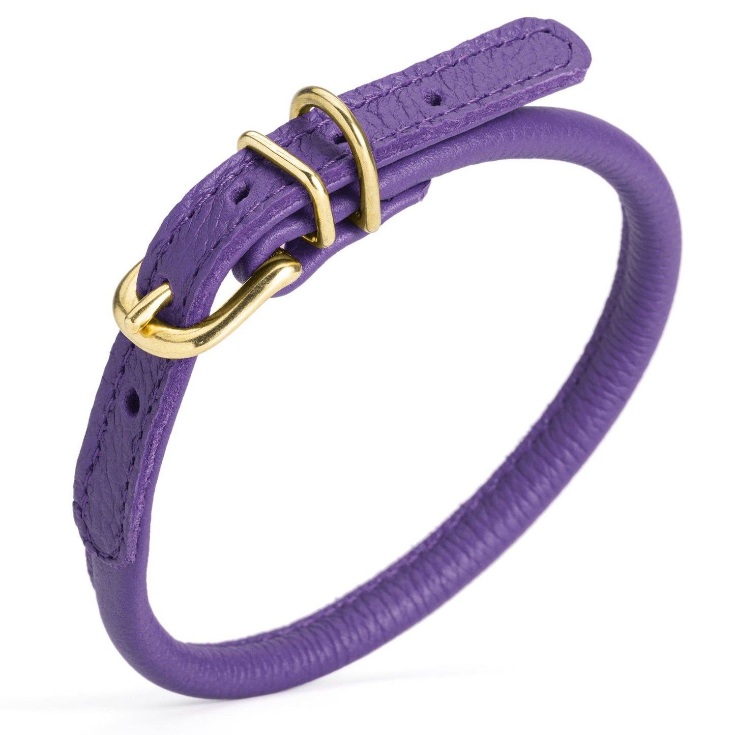 Soft Rolled Leather Dog Collar with Brass Hardware: Royal Blue / 10-13" / 1/3"