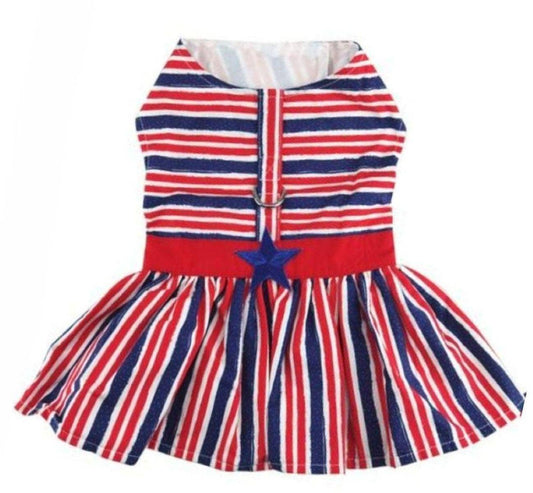 Patriotic Dog Dress with Matching Leash: Small