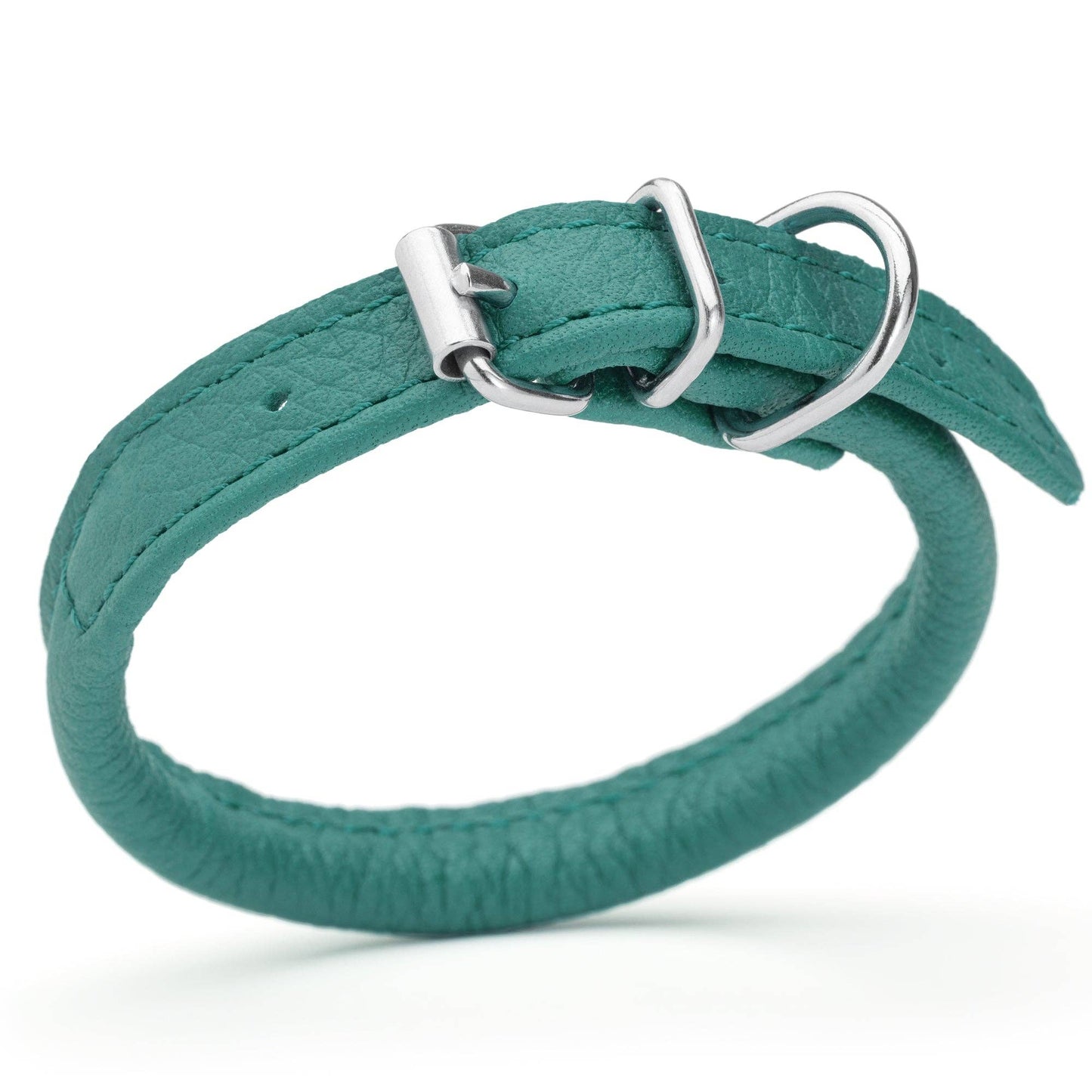 Soft Leather Collar Round: Teal / 8-10" / 1/4"