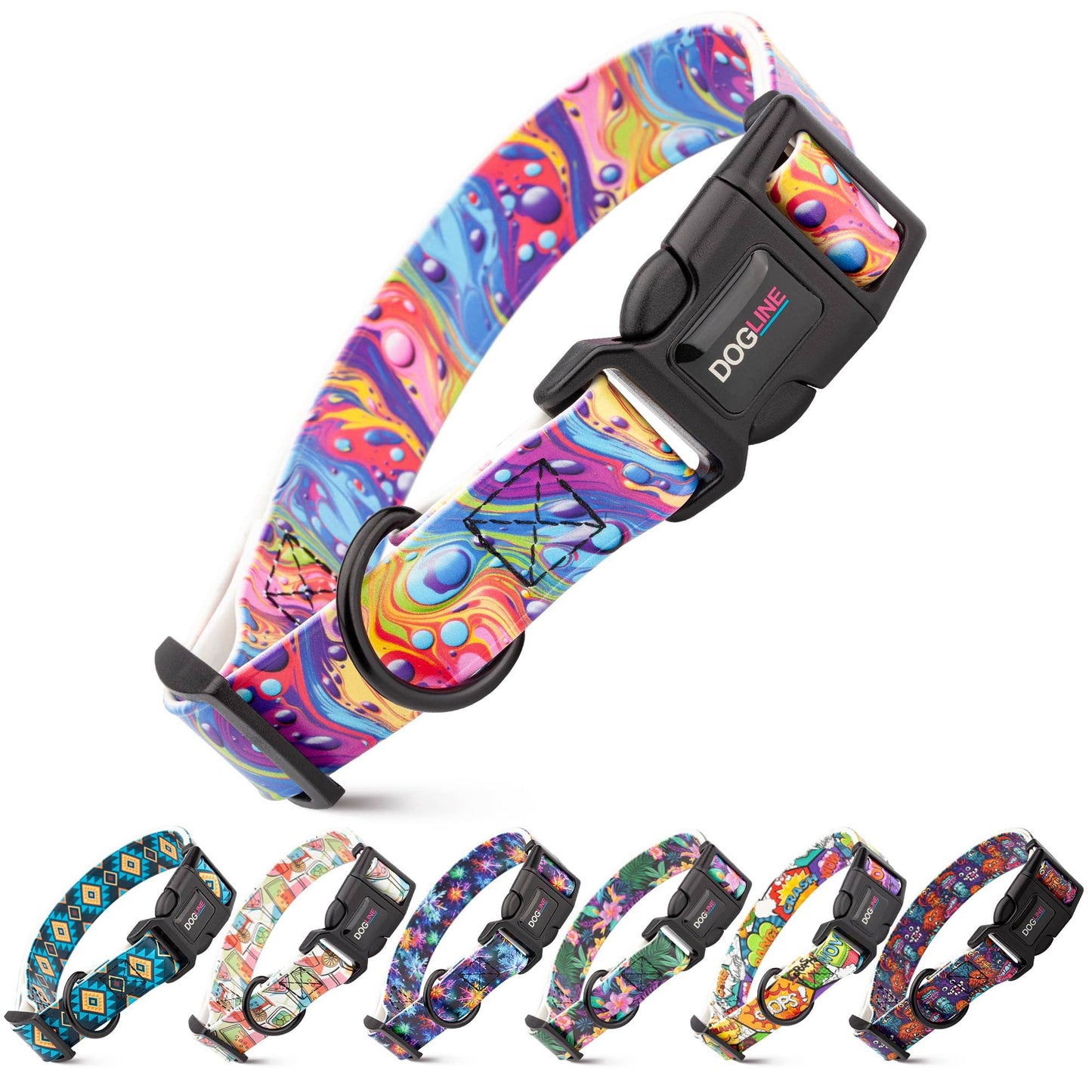 Dogline Biothane Printed Dog Collar with Quick Release Buckle: Bottoms Up / W 3/4"  L 12"-19"